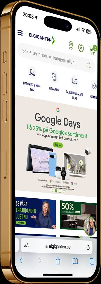 iphone viewing the website elgiganten.se